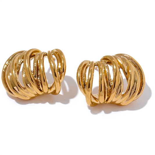 Waterproof modern push-back gold silver stud earrings - product image