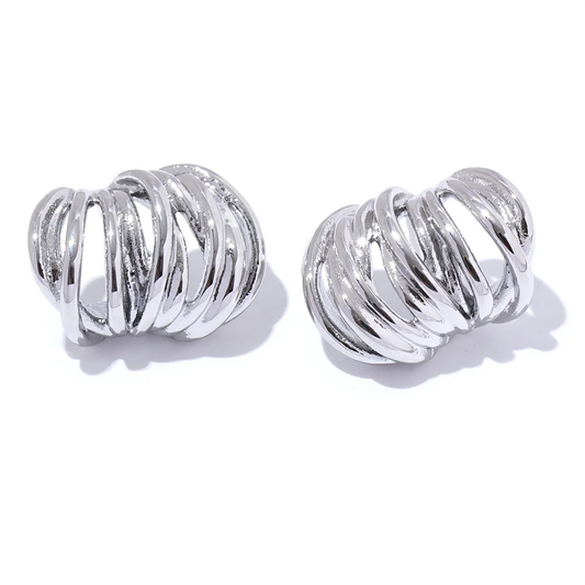 Waterproof modern push-back gold silver stud earrings - product image