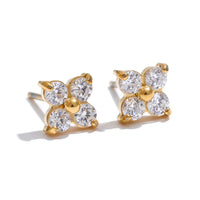 Waterproof Shiny Cubic Zirconia Flower Sweet Stud Earrings