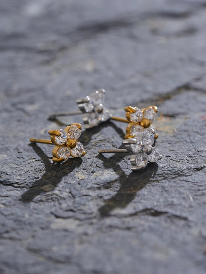 Waterproof shiny cubic zirconia flower sweet stud earrings - product image