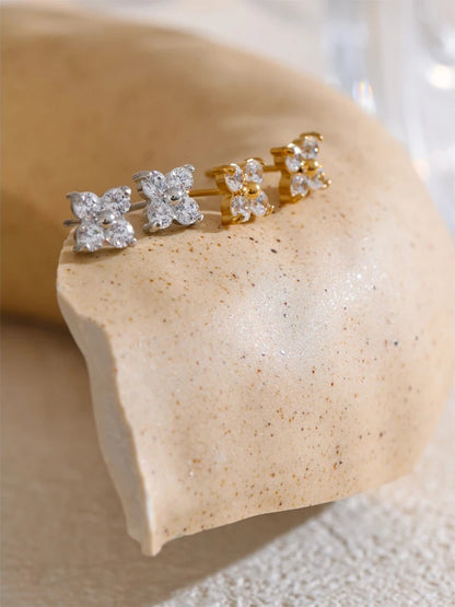 Waterproof shiny cubic zirconia flower sweet stud earrings - product image
