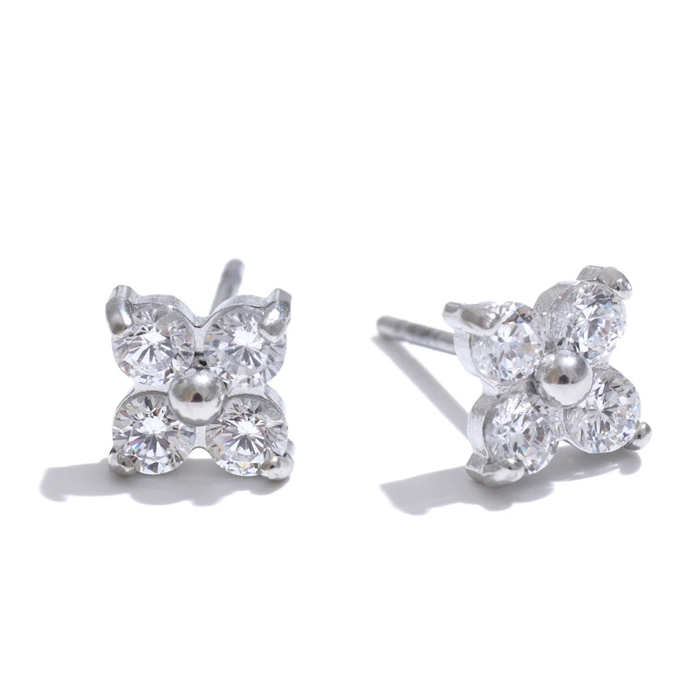 Waterproof shiny cubic zirconia flower sweet stud earrings - product image