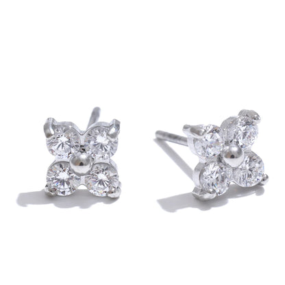 Waterproof shiny cubic zirconia flower sweet stud earrings - product image