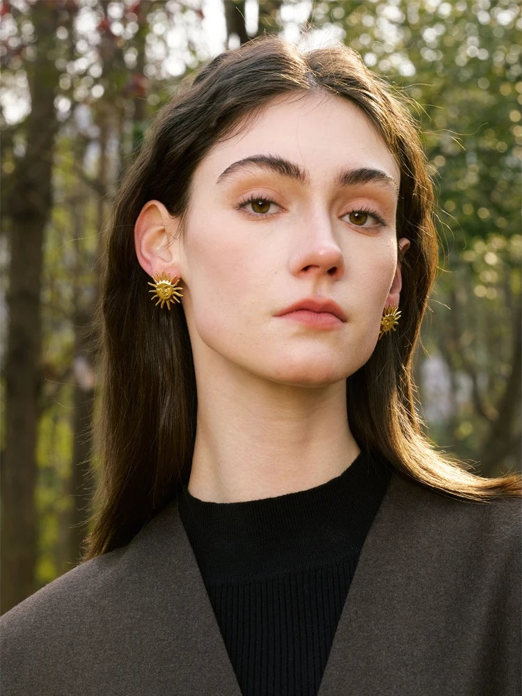 Waterproof stainless steel sun minimalist stud earrings - product image