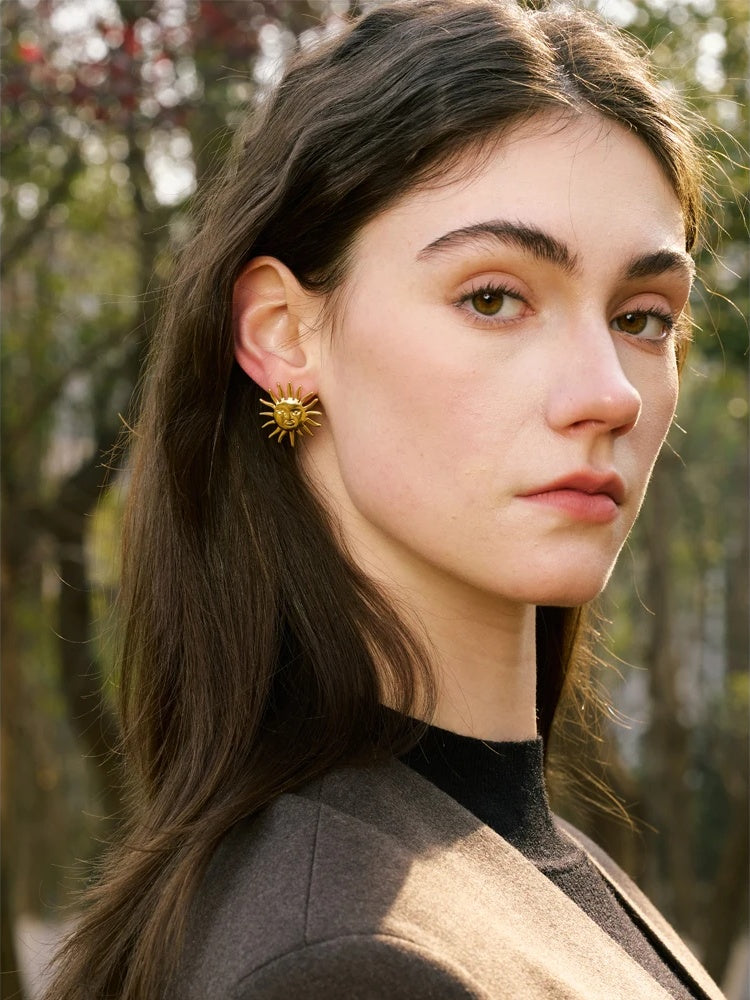 Waterproof stainless steel sun minimalist stud earrings - product image
