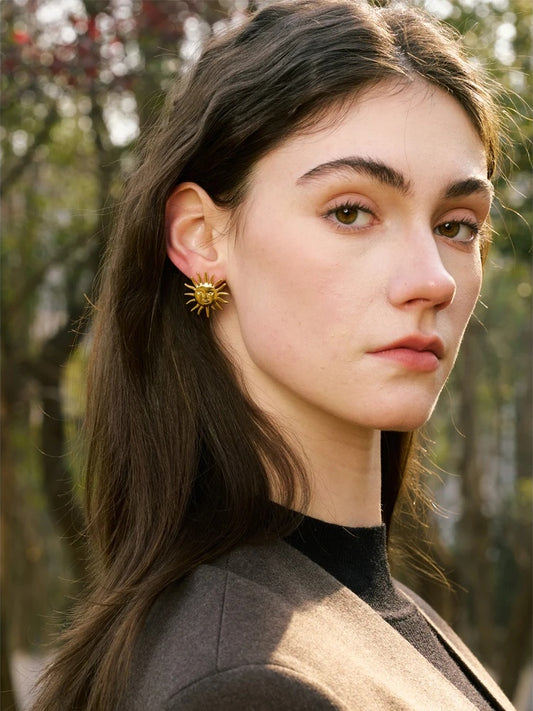 Waterproof stainless steel sun minimalist stud earrings - product image