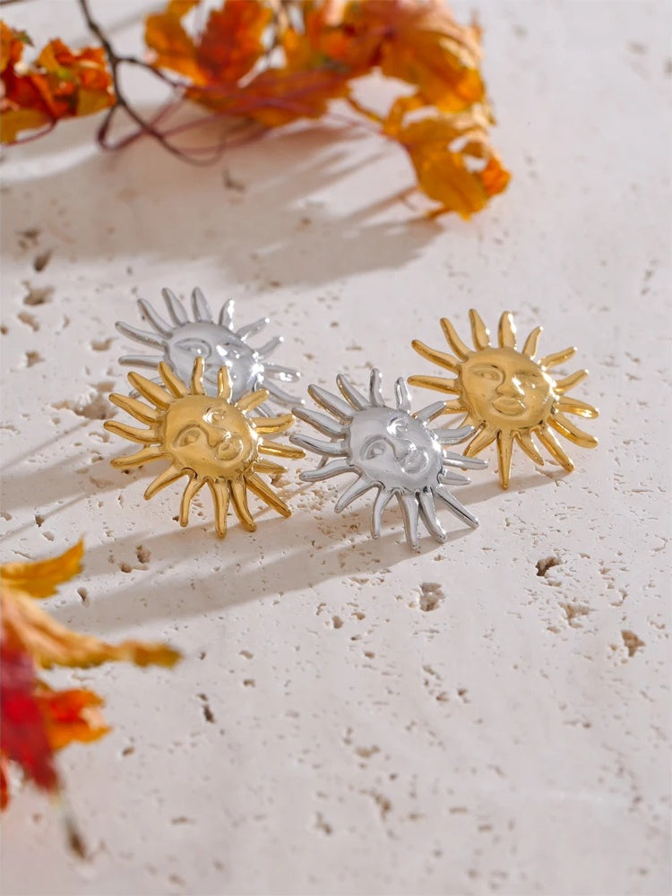 Waterproof stainless steel sun minimalist stud earrings - product image