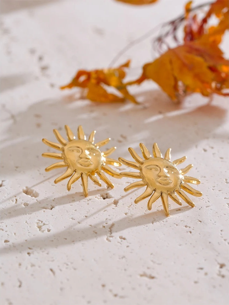Waterproof stainless steel sun minimalist stud earrings - product image