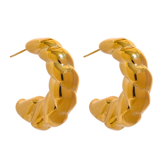 Waterproof thick c shape hollow hoop earrings - product image