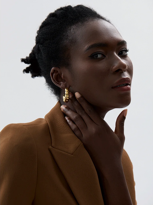 Waterproof thick c shape hollow hoop earrings - product image