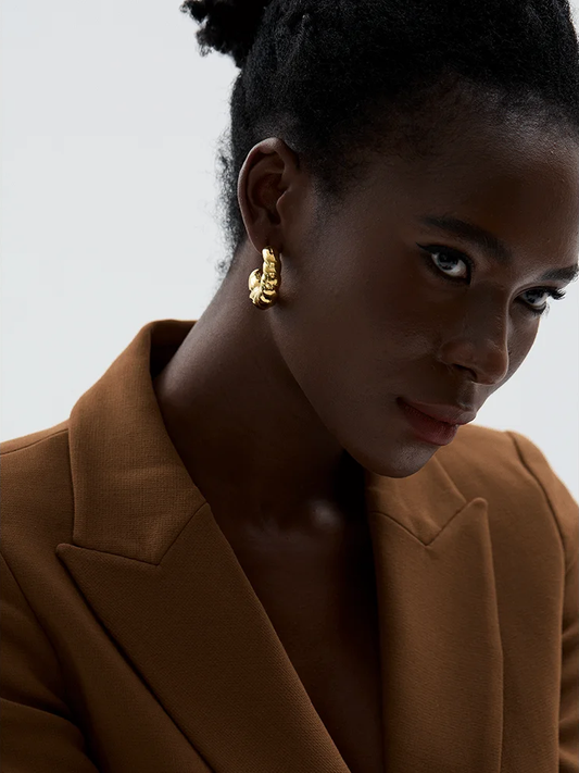 Waterproof thick c shape hollow hoop earrings - product image