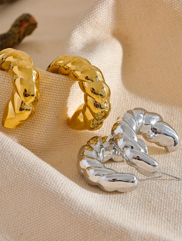 Waterproof thick c shape hollow hoop earrings - product image