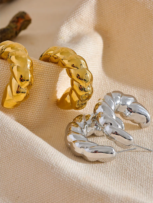 Waterproof thick c shape hollow hoop earrings - product image