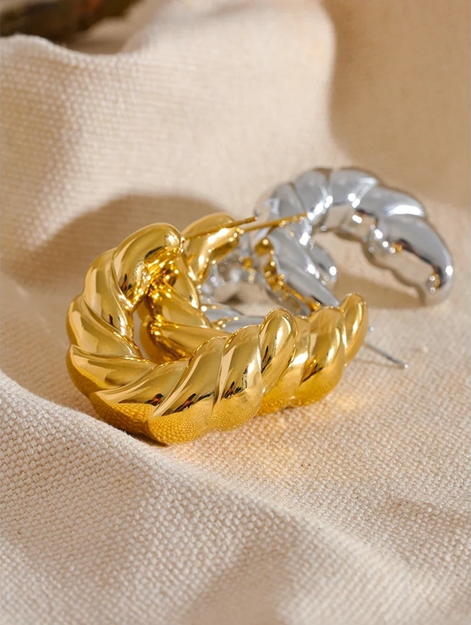Waterproof thick c shape hollow hoop earrings - product image