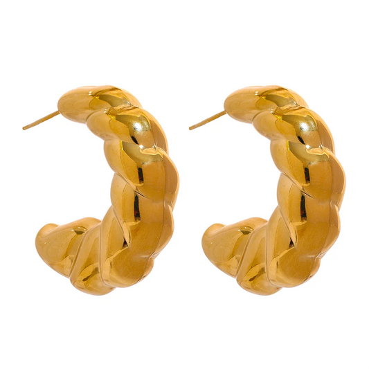 Waterproof thick c shape hollow hoop earrings - product image