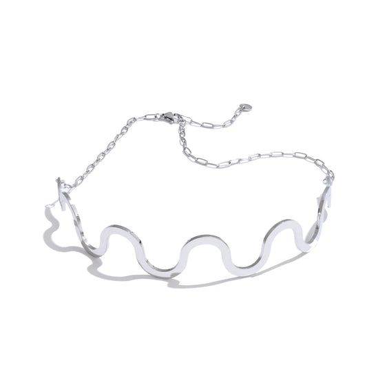 Wave pattern gold color choker necklace - product image