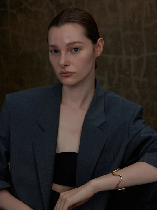 Wave twisted open cuff minimalist women bracelet - product image
