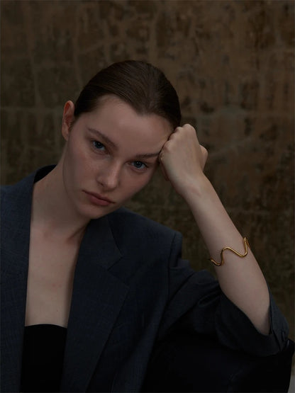 Wave twisted open cuff minimalist women bracelet - product image