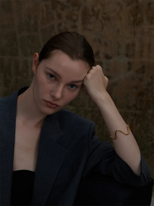 Wave twisted open cuff minimalist women bracelet - product image