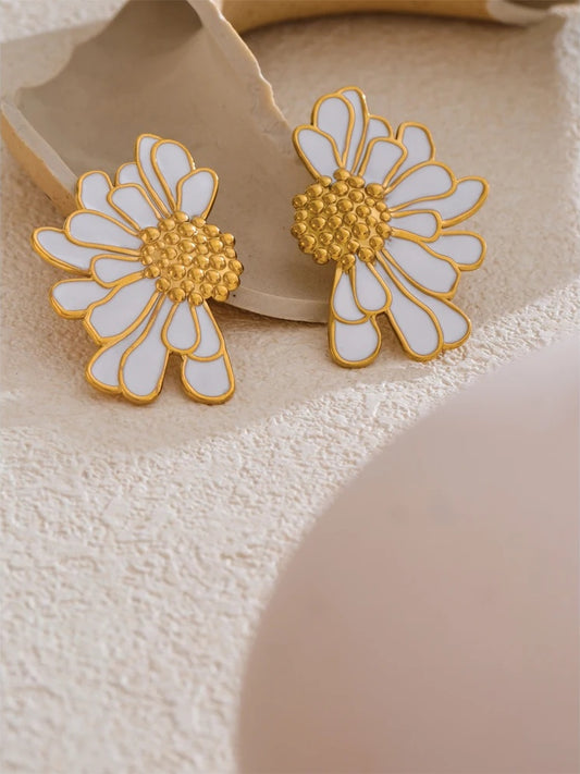 White black enamel flower statement stud earrings - product image