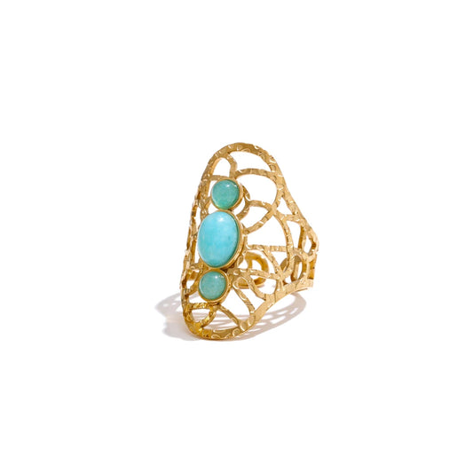 White blue natural stone hollow adjustable ring - product image