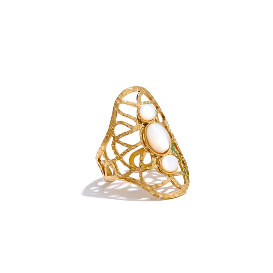White blue natural stone hollow adjustable ring - product image