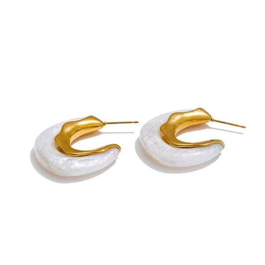 White coffee resin c shape hoop earrings - product image