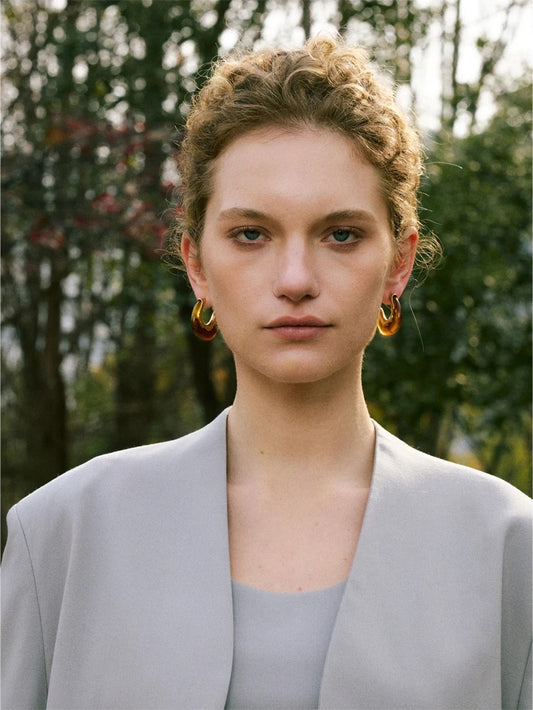 White coffee resin c shape hoop earrings - product image