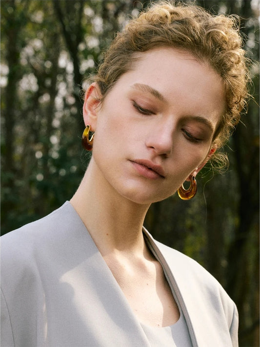 White coffee resin c shape hoop earrings - product image