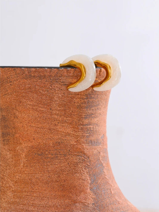 White coffee resin c shape hoop earrings - product image