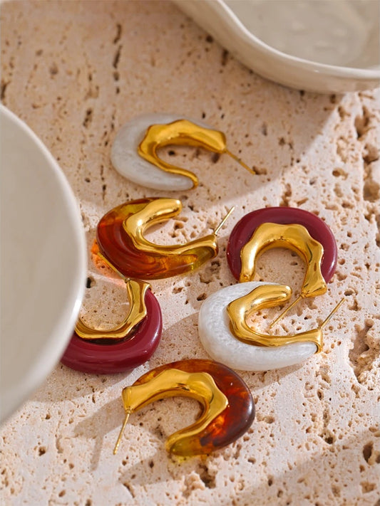 White coffee resin c shape hoop earrings - product image