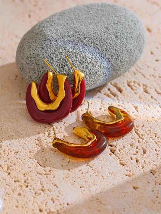 White coffee resin c shape hoop earrings - product image