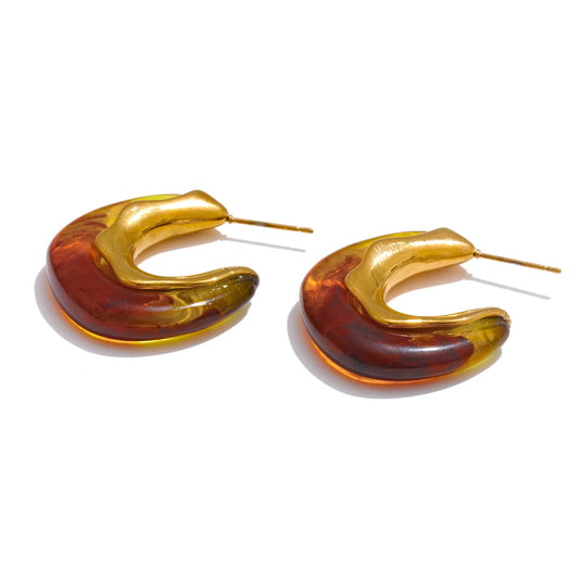 White coffee resin c shape hoop earrings - product image