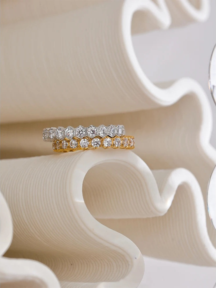 White cubic zirconia thin abstract women's ring - product image