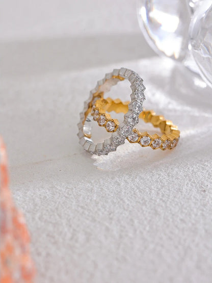 White cubic zirconia thin abstract women's ring - product image