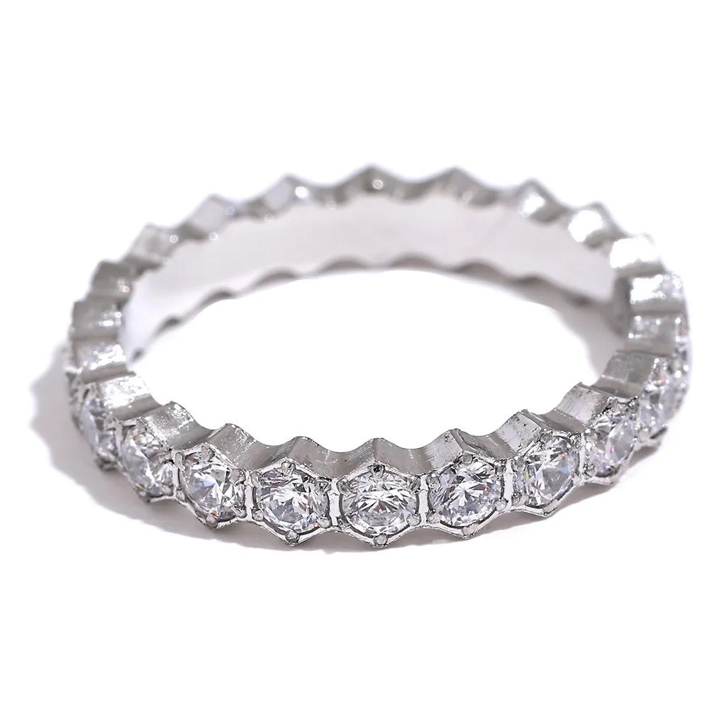 White cubic zirconia thin abstract women's ring - product image