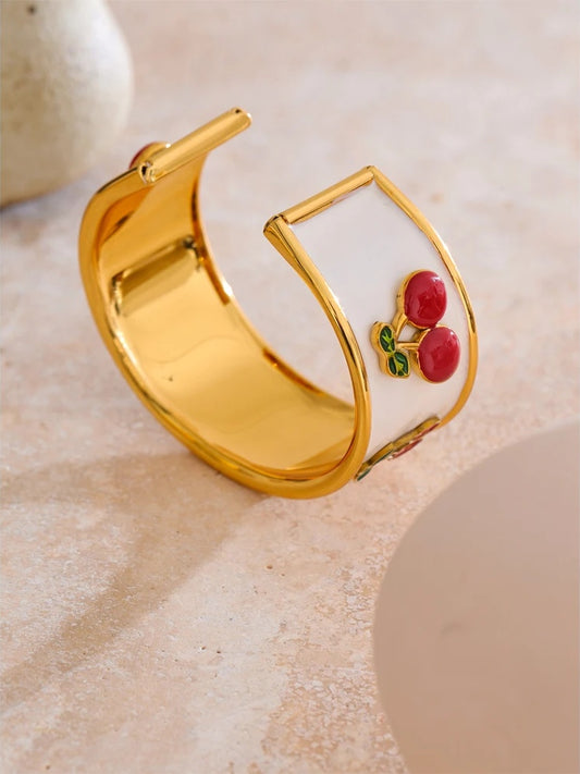 White enamel cherry shape cuff bracelet - product image