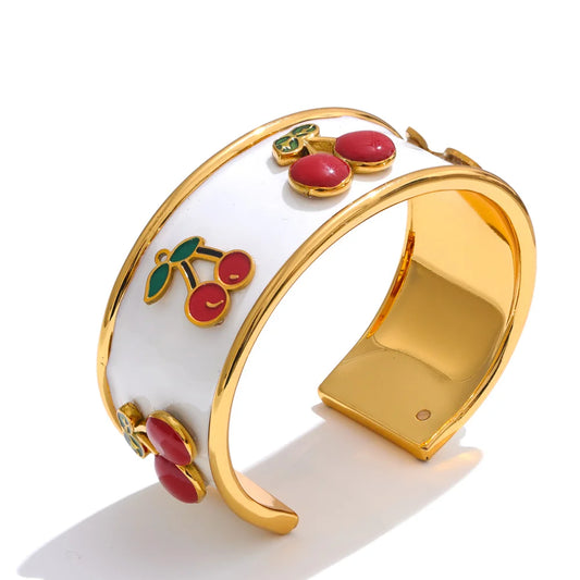 White enamel cherry shape cuff bracelet - product image