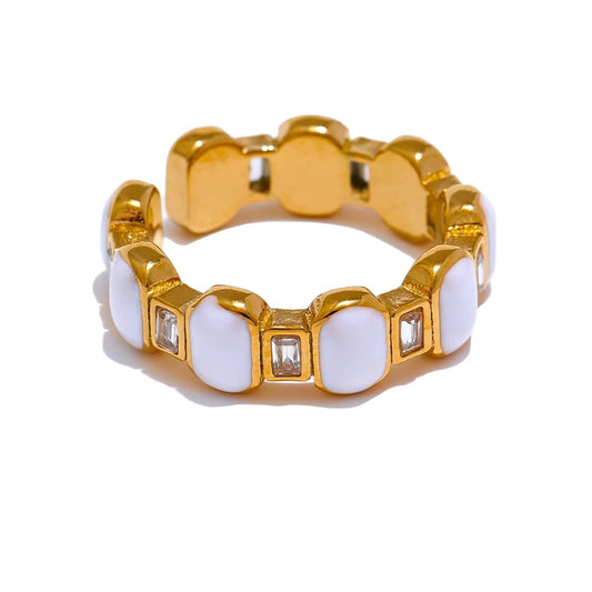 White enamel cubic zircon modern ring - product image