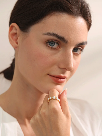 White enamel cubic zircon modern ring - product image