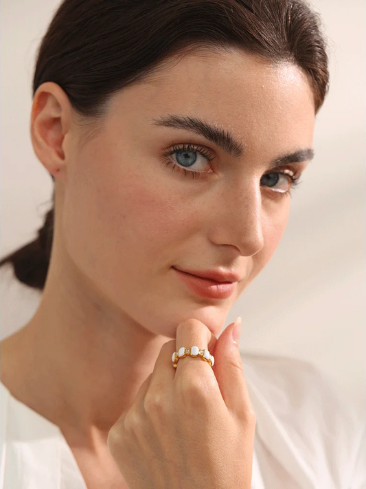 White enamel cubic zircon modern ring - product image