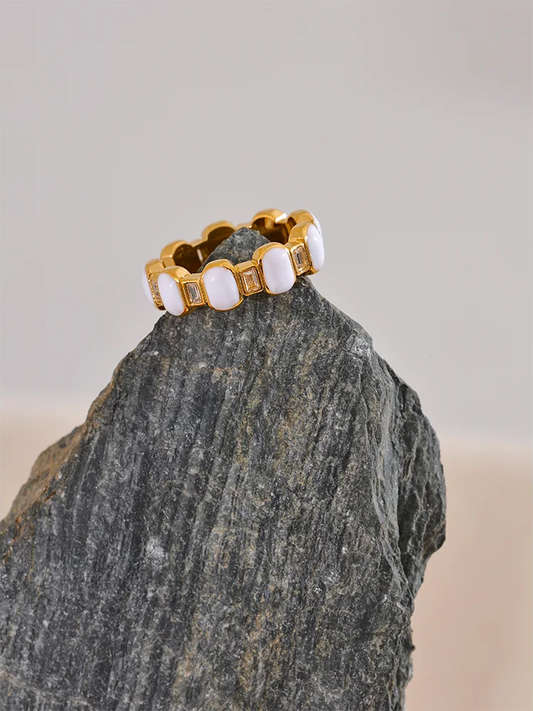White enamel cubic zircon modern ring - product image