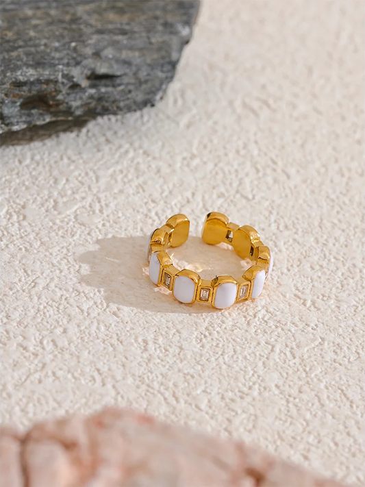 White enamel cubic zircon modern ring - product image