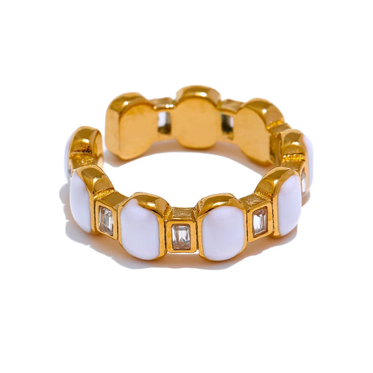 White enamel cubic zircon modern ring - product image