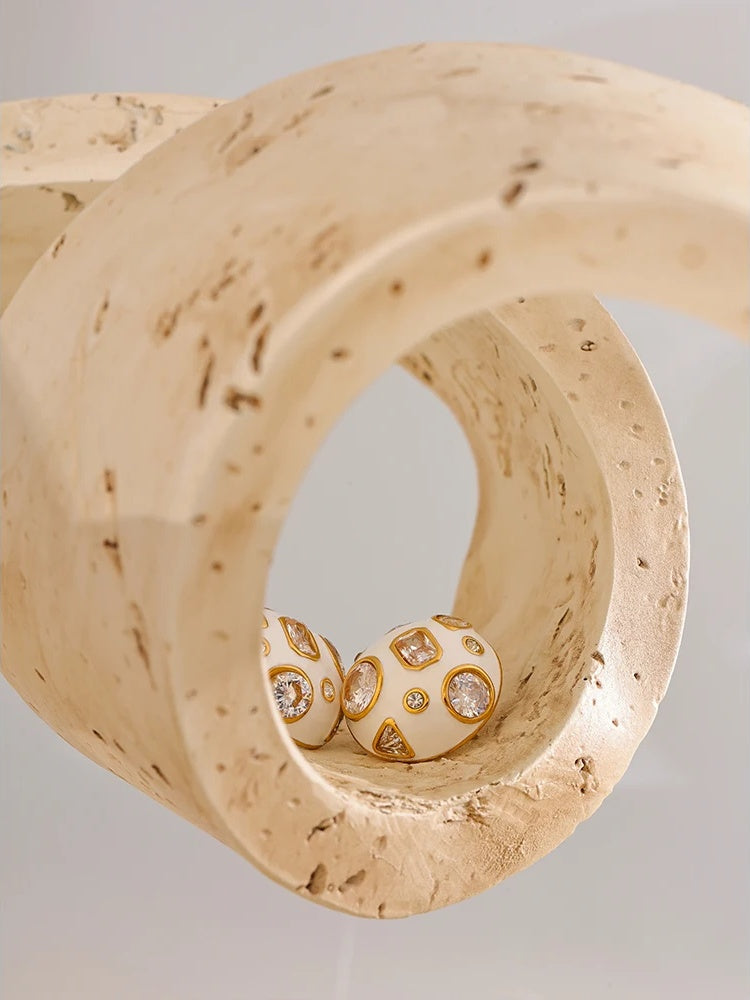 White enamel cubic zirconia minimalist stud earrings - product image