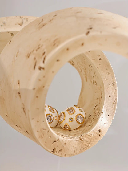 White enamel cubic zirconia minimalist stud earrings - product image
