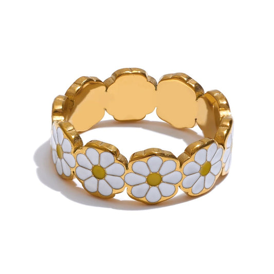 White enamel daisy flower stylish ring - product image
