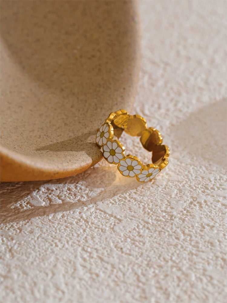 White enamel daisy flower stylish ring - product image