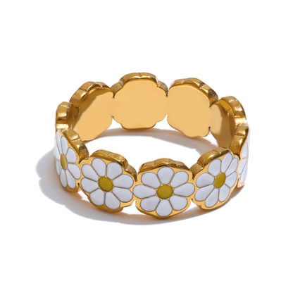 White enamel daisy flower stylish ring - product image