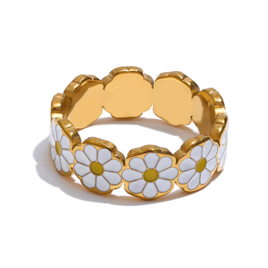 White enamel daisy flower stylish ring - product image